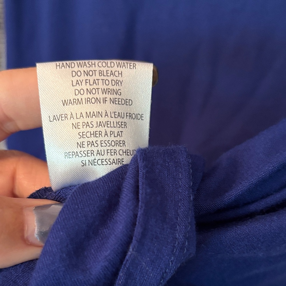Bellini Blue Top with Grommet Detail, 3/4 Sleeve Asymmetric Hem size M - Picture 4 of 9